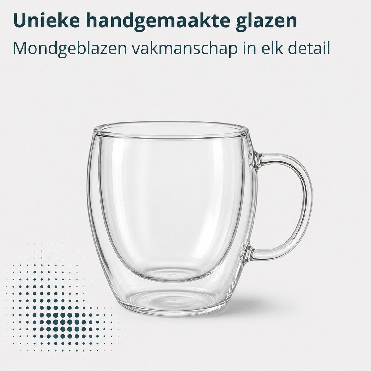 Leeg handgemaakt dubbelwandig glas met oor van 250 ml, mondgeblazen
