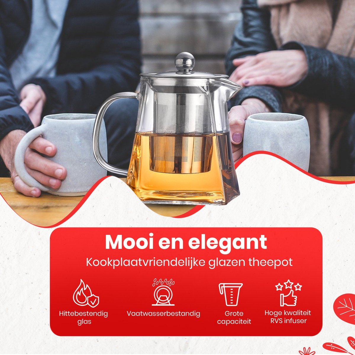Procidi® Glazen Theepot met Filter - Theekan met Infuser - Dubbelwandig Borosilicaat Glas - Thee Thermoskan - Koffiekan 750 ML - Teapot - Procidi\