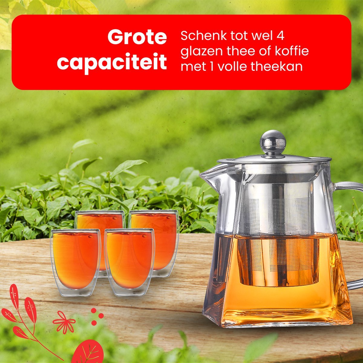 Procidi® Glazen Theepot met Filter - Theekan met Infuser - Dubbelwandig Borosilicaat Glas - Thee Thermoskan - Koffiekan 750 ML - Teapot - Procidi\