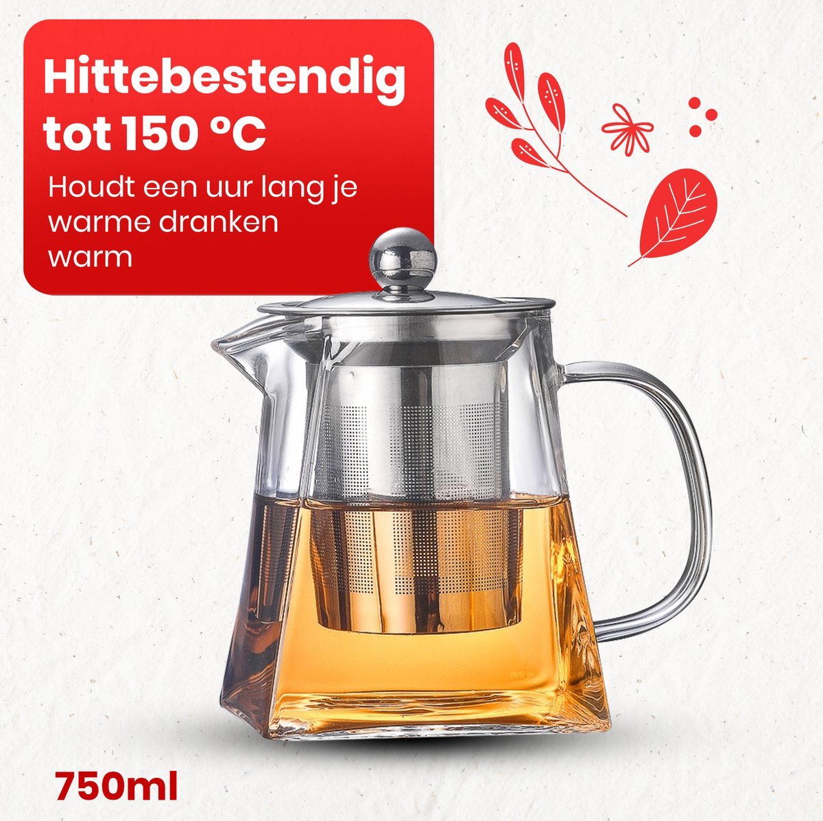 Procidi® Glazen Theepot met Filter - Theekan met Infuser - Dubbelwandig Borosilicaat Glas - Thee Thermoskan - Koffiekan 750 ML - Teapot - Procidi\