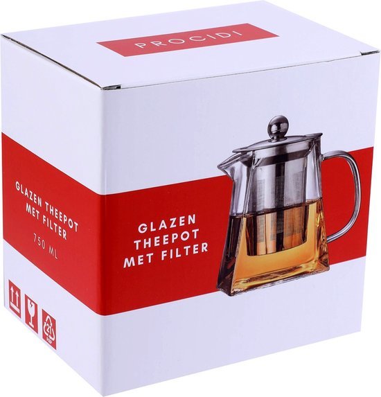 Procidi® Glazen Theepot met Filter - Theekan met Infuser - Dubbelwandig Borosilicaat Glas - Thee Thermoskan - Koffiekan 750 ML - Teapot - Procidi\