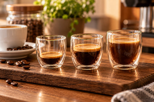 Ristretto, espresso en lungo in kleine dubbelwandige glazen