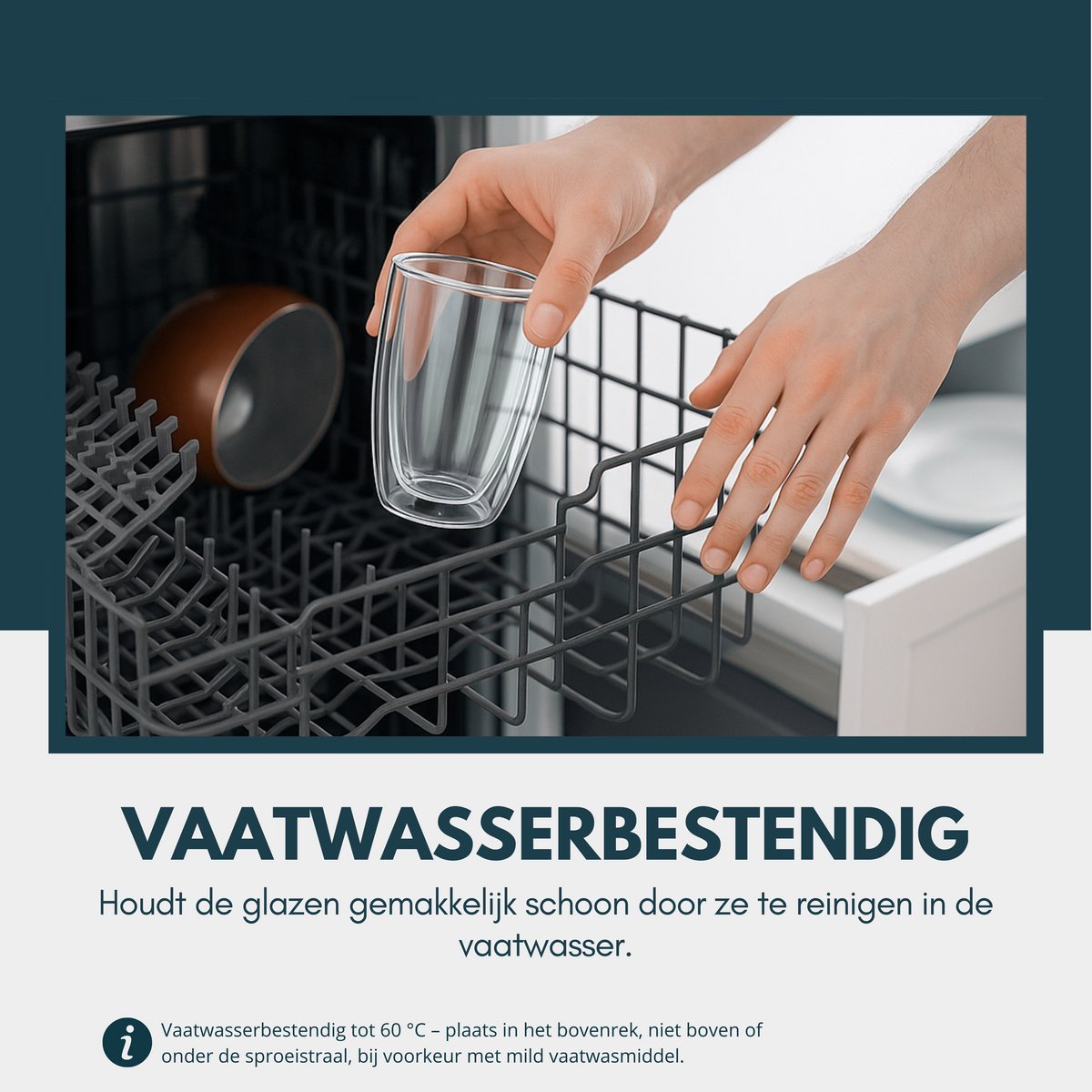 Dubbelwandig glas van 350 ml in het bovenrek van de vaatwasser: vaatwasserbestendig tot 60°C