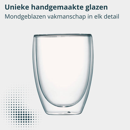 Leeg handgemaakt dubbelwandig glas van 350 ml, mondgeblazen