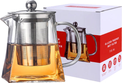 Procidi® Glazen Theepot met Filter - Theekan met Infuser - Dubbelwandig Borosilicaat Glas - Thee Thermoskan - Koffiekan 750 ML - Teapot - Procidi\